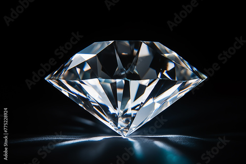 Diamond crystal illuminated by soft, diffused lighting against a dark background. Generative AI photo