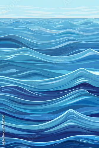 Stylized Blue Waves, Close-Up Ocean Abstract in Cool Tones