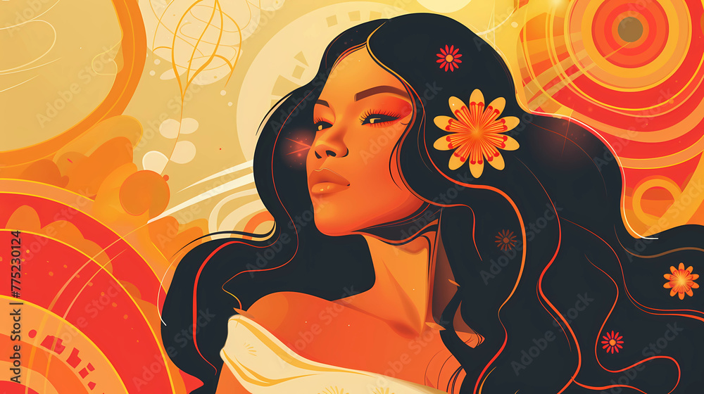 Brightly-colored, modern, flat illustration of a latina woman. Brightly-colored, modern, flat illustration of a latina woman.