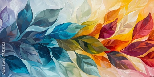 An art piece where abstract leaves meet a seamless color gradient, merging nature with creativity