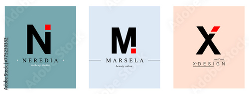 Bundle Minimalistic Logos. Monogram of letters N, M, X. for business card