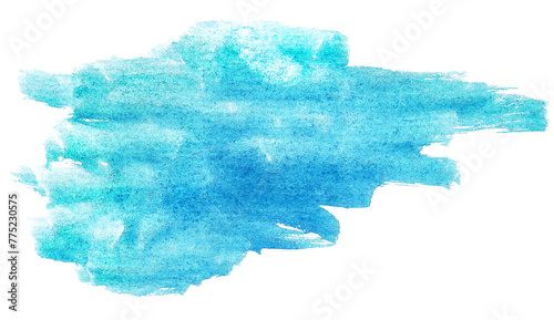 Pale blue watercolor stain isolated on transparent background. Hand-drawn abstract texture of shapeless grunge brush strokes