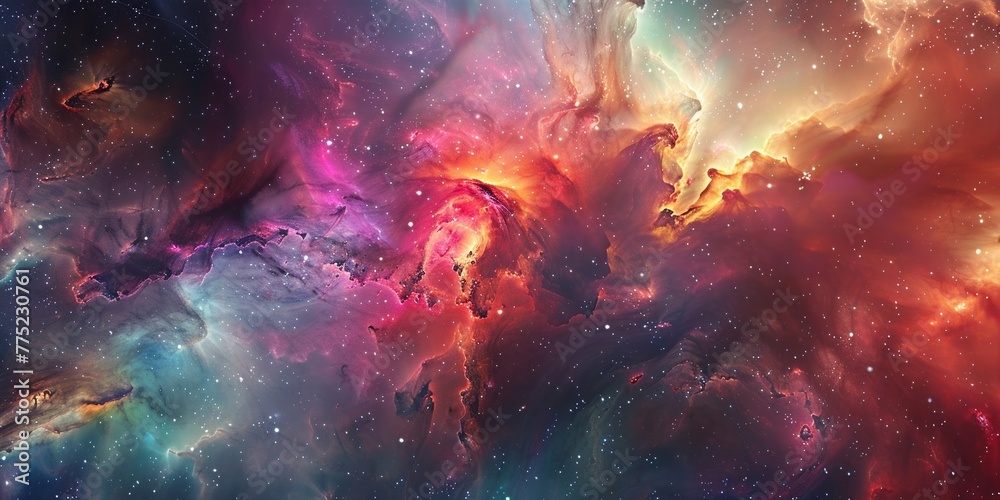 Colors explode in the nebula, space dust weaving an abstract spectacle of the universe - obrazy, fototapety, plakaty 