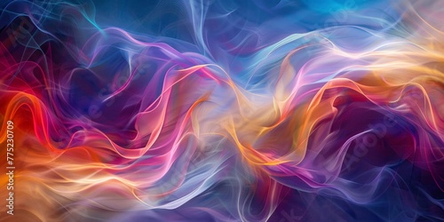 Colorful abstract art, light waves merging and diverging in a mesmerizing flow