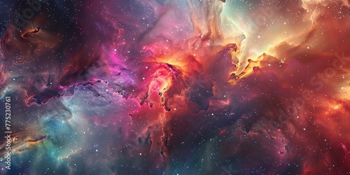 Colors explode in the nebula, space dust weaving an abstract spectacle of the universe