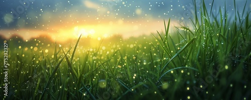 Dew on grass at sunrise