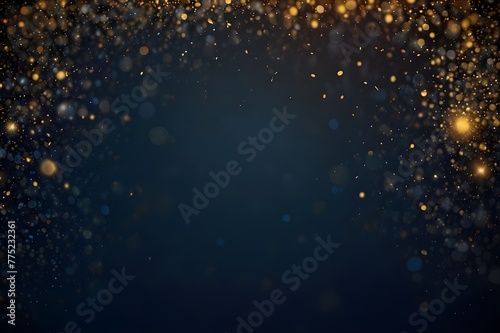 golden light shine particles bokeh on navy blue background, abstract background with dark blue and gold particles, gold foil texture