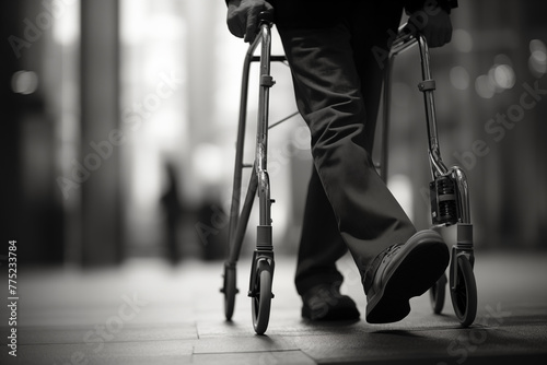 Man using assistive devices such as crutches or a wheelchair. Generative AI