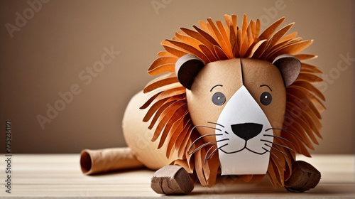 Kids crafts, cute lion made of toilet rolls and papers	