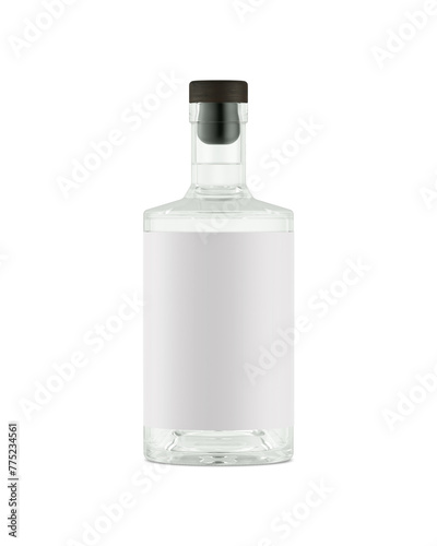 An image of a glass bottle with label isolated on a white background