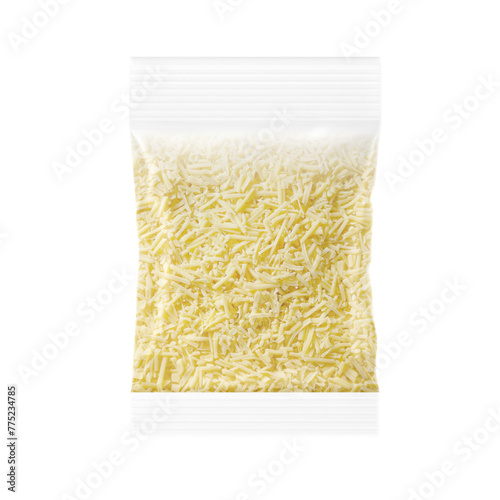 An image of a grated cheese package isolated on a white background
