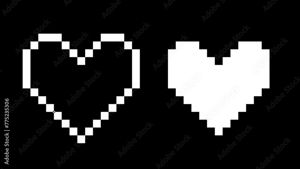 Icon outline pixel art element animated with alpha channel. Black and white heart, sparkling star, moon, star, sun, cloud motion graphic on transparent background. Icon outline pixel art element animated with alpha channel. Black and white heart, sparkling star, moon, star, sun, cloud motion graphic on transparent background.
