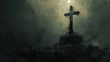 Dark atmospheric illustration of a cross