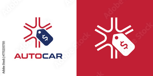 Auto Car Logo. Red and Blue Automotive, Car Showroom, Car Dealer, Car Sale Logo Design Vector
