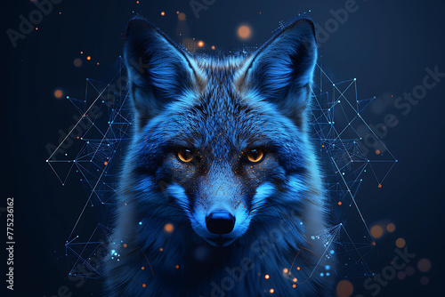 Elegant fox illustration blending intricate digital wireframe polygons with advanced line and dot technology, ideal for modern designs and wildlife-themed projects