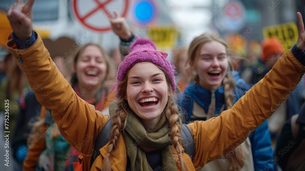 Environmental activists protesting against nuclear energy. Global Climate Strike, international, protests and action against climate change. Generative ai Environmental activists protesting against nuclear energy. Global Climate Strike, international, protests and action against climate change. Generative ai