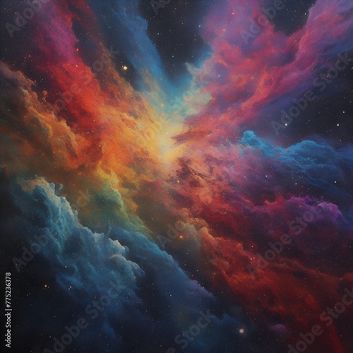 A mesmerizing cosmic display of vibrant, multicolored nebulae illuminating the dark, star-studded expanse of space