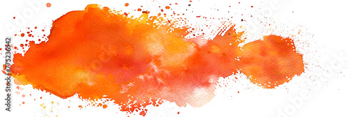 Orange and red splotched watercolor paint stain on transparent background.
