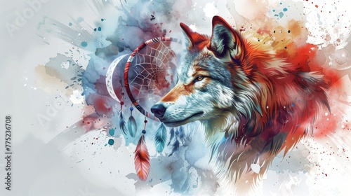 Wolf and Dream Catcher Painting © olegganko