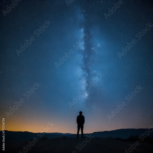 Silhouetted person against the mesmerizing Milky Way  showcasing the contrast between human existence and the infinite universe