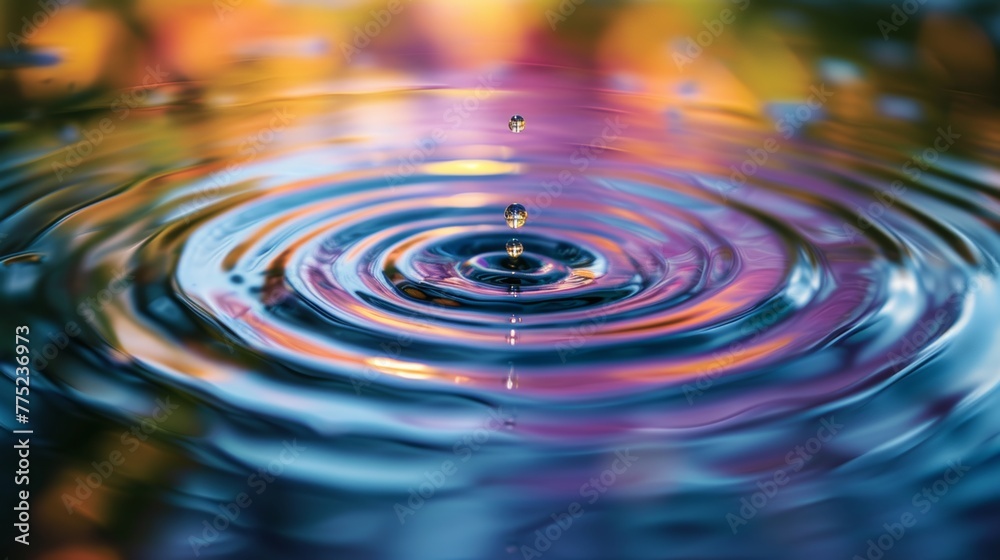 Colorful water droplets creating ripples Colorful water droplets creating ripples