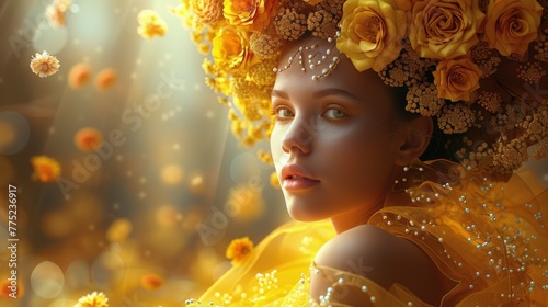 Woman Adorned With Yellow Flowers