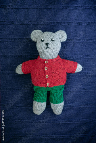 Obraz na płótnie DIY knitted bear toy. Sweet, soft woollen teddy bear handmade. w salonie