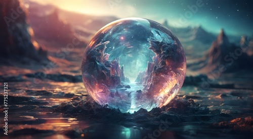 a magical world enclosed in a glass ball


