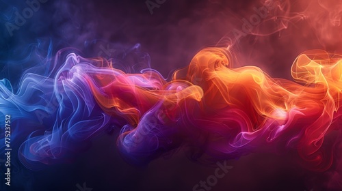 Colorful smoke waves on dark background