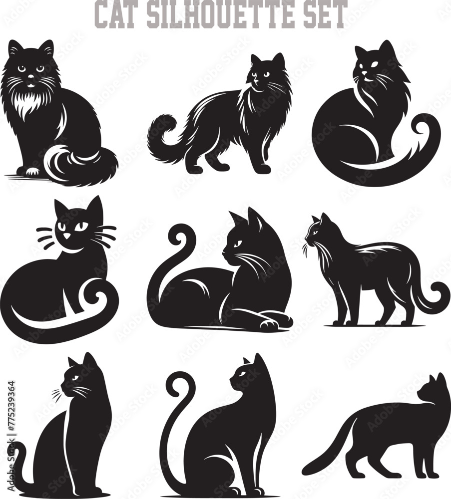 Cat Silhouette Vector Illustration Design Bundle