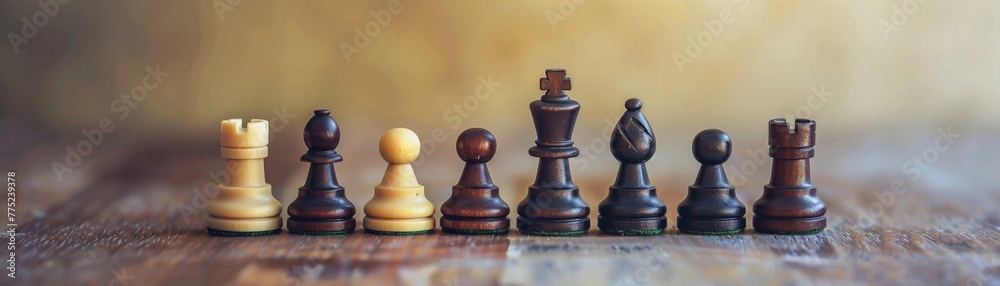 The chess pieces of strategy, leadership, and teamwork aligned, ready to navigate the challenges of the business arena The chess pieces of strategy, leadership, and teamwork aligned, ready to navigate the challenges of the business arena