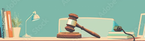 In a remote work setting, a law office relies on digital tools to uphold legal standards, the gavel a reminder of justices permanence