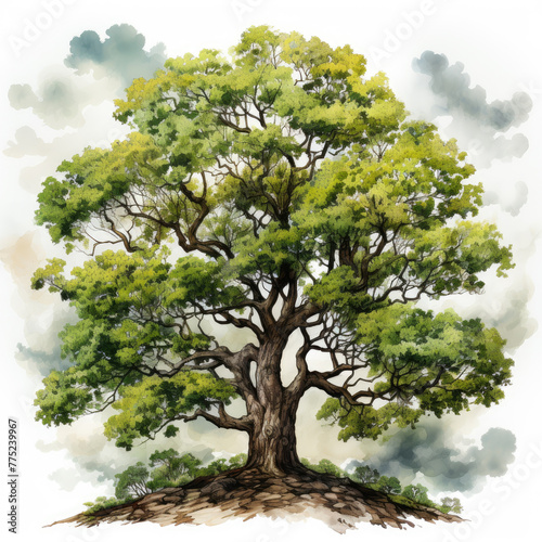 watercolor Oak tree clipart, Generative Ai