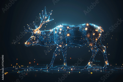 Captivating digital wireframe polygon illustration showcasing a majestic giraffe with intricate line and dots technology, perfect for modern design projects