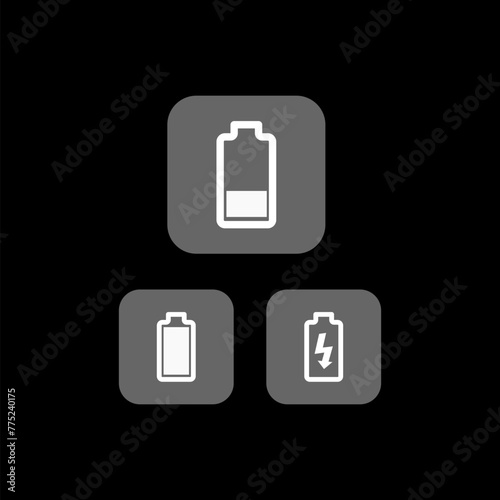 Battery icons set. Battery charging  isolated on black background 