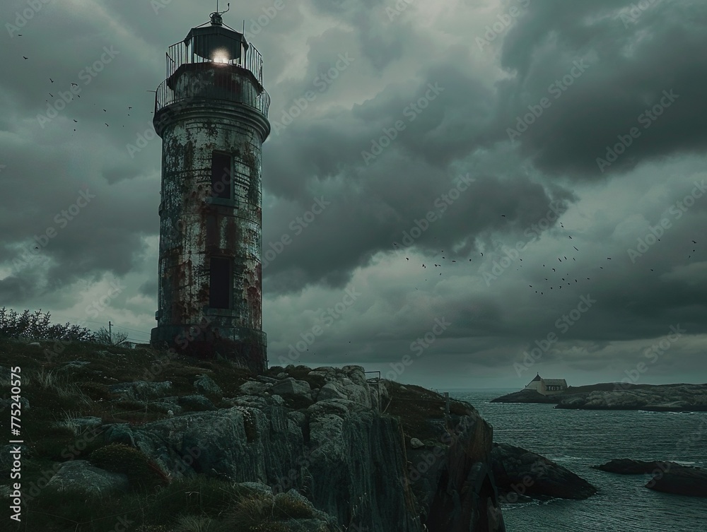 An abandoned lighthouse on a rugged coast