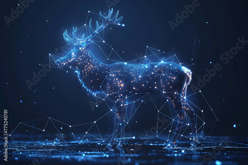 Gorgeous deer illustration blending digital wireframe polygons with line and dot technology, perfect for contemporary design projects and wildlife-themed creations © Evhen Pylypchuk