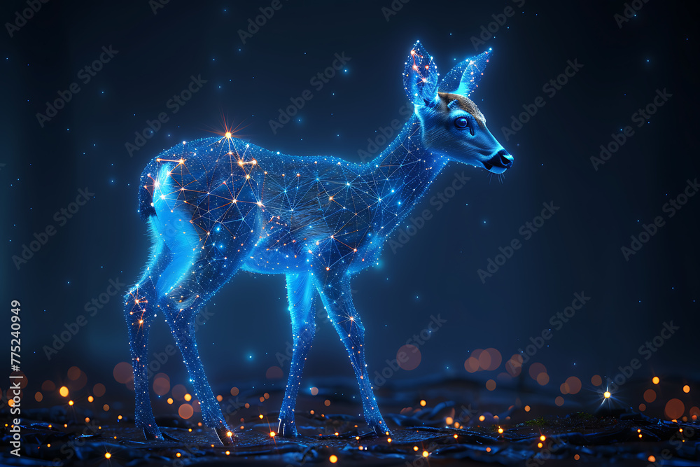 Gorgeous deer illustration blending digital wireframe polygons with line and dot technology, perfect for contemporary design projects and wildlife-themed creations Gorgeous deer illustration blending digital wireframe polygons with line and dot technology, perfect for contemporary design projects and wildlife-themed creations