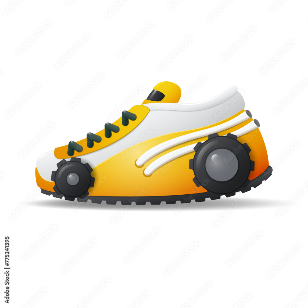 Modern racing car style sneaker. Realistic image of sports shoes for design, walking, shopping and selling. Vector illustration. Modern racing car style sneaker. Realistic image of sports shoes for design, walking, shopping and selling. Vector illustration.