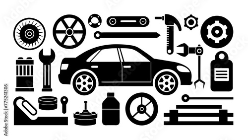 car-auto-service-icons-set-vector-image--black-and-white background vector illustration