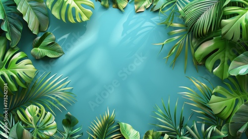 Abundant Green Leaves Against Vibrant Blue Background