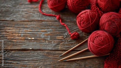 Group of Yarn Balls With Knitting Needles