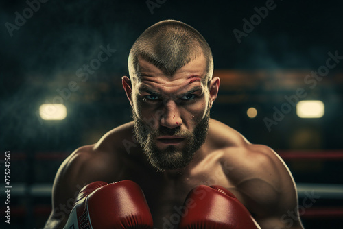 Male boxer fighting with gloves in a boxing ring generative AI © Tetiana