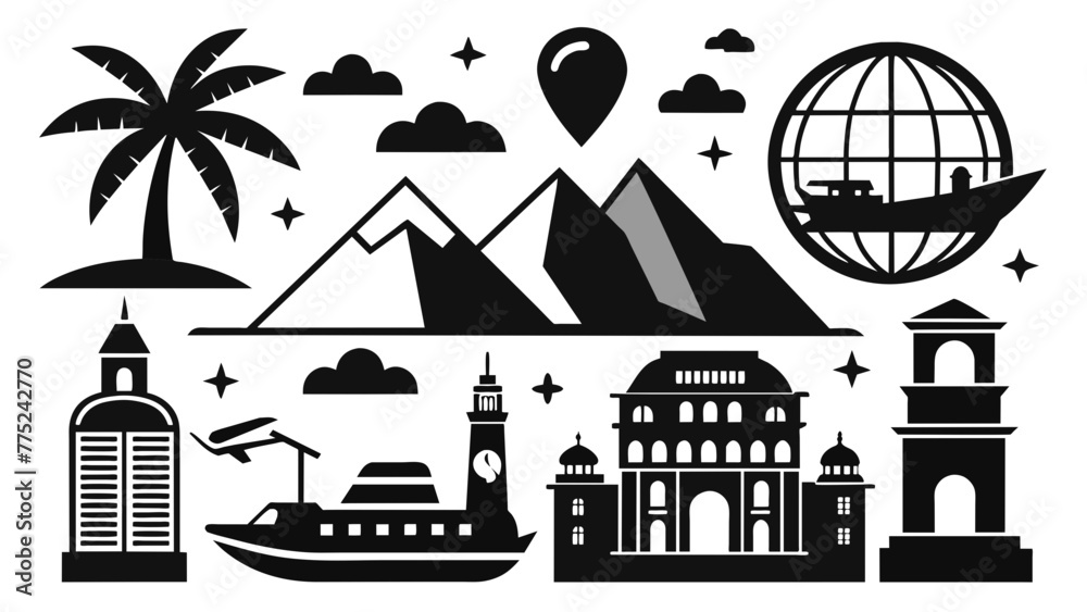 travel-and-tourism-icon-set-on-white-background- vector illustration