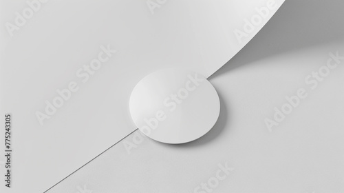 Blank white round adhesive stickers mock up with curved corner, 3d rendering. Empty circle sticky label mockup with curl. Clear adherent tag mokcup template for glass door or wall. Stiker mokc up.