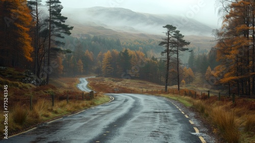 Wet Road Cutting Through Forest
