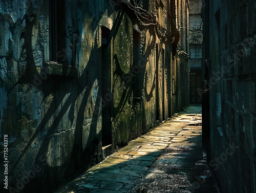 A dark alley with eerie shadows of creatures © Michael