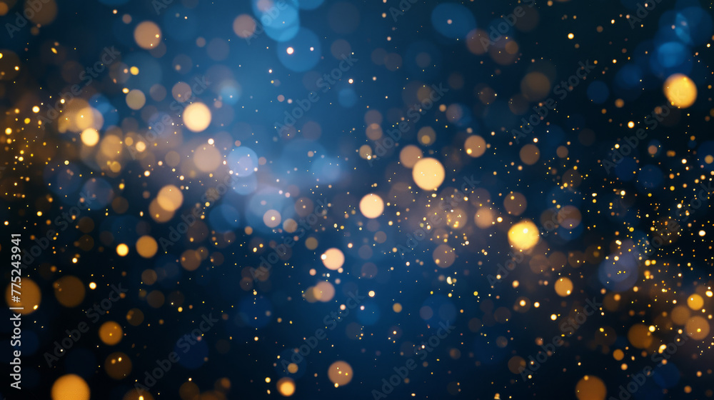 Abstract Background with Dark Blue and Gold particle. Christmas Golden light shine particles bokeh on navy blue background. Gold foil texture. Holiday concept. Abstract Background with Dark Blue and Gold particle. Christmas Golden light shine particles bokeh on navy blue background. Gold foil texture. Holiday concept.
