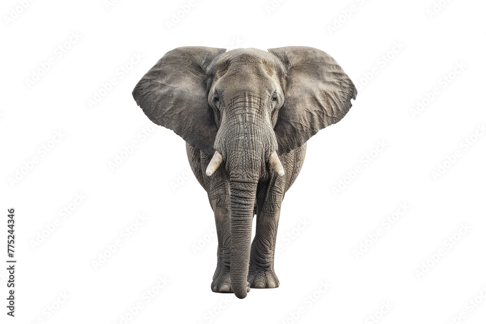Majestic Elephant Posing Against a Blank Canvas. White or PNG Transparent Background.