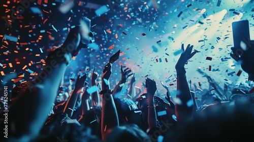 Energetic Crowd at Concert With Confetti